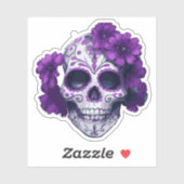 Lila schwarzer Blütenschädel Aufkleber (Blatt)