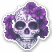 Lila schwarzer Blütenschädel Aufkleber (Vorderseite)