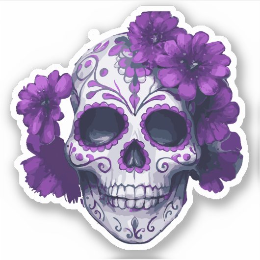 Lila schwarzer Blütenschädel Aufkleber (Vorderseite)