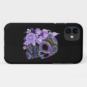 Lila schwarzer Blütenschädel Case-Mate iPhone Hülle (Rückseite (Horizontal))
