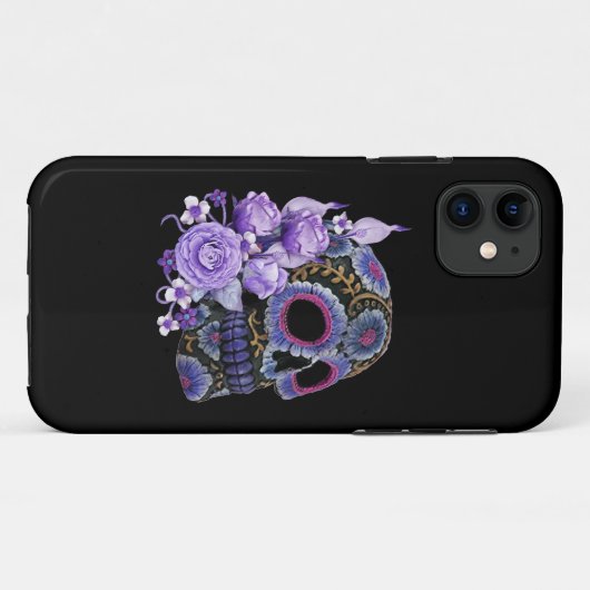 Lila schwarzer Blütenschädel Case-Mate iPhone Hülle (Rückseite (Horizontal))