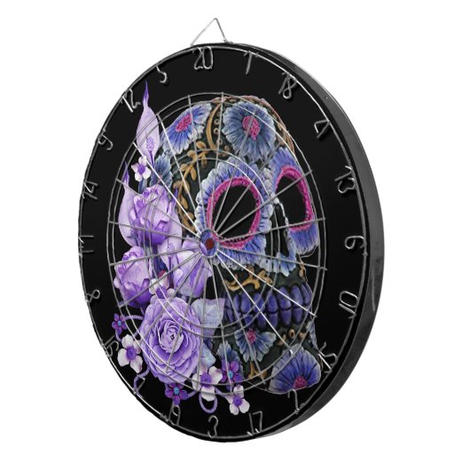 Lila schwarzer Blütenschädel Dartscheibe (Vorderseite rechts)