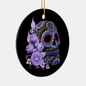 Lila schwarzer Blütenschädel Keramik Ornament (Rechts)