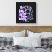 Lila schwarzer Blütenschädel Leinwanddruck (Insitu (Schlafzimmer))