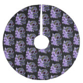 Lila schwarzer Blütenschädel Polyester Weihnachtsbaumdecke (Vorderseite)