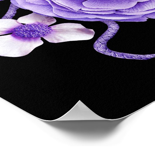 Lila schwarzer Blütenschädel Poster (Ecke)