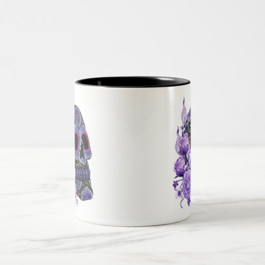 Lila schwarzer Blütenschädel Zweifarbige Tasse (Mittel)