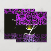 LILA SCHWARZER DAMASK-MONOGRAMM GELB TOPAZ EINLADUNG (Vorne/Hinten)