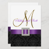 Lila Schwarzer Damast Einladung zur Hochzeit (Vorne/Hinten)