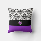 Lila schwarzer Damast elegant Kissen (Rückseite)