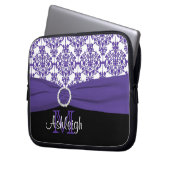 Lila schwarzer Damast mit IMITAT Band-Laptop-Hülse Laptopschutzhülle (Vorderseite Links)