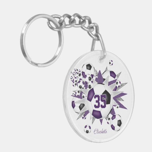 Lila schwarzer Fußball-Blowout-Sportler Schlüsselanhänger (Vorderseite links)