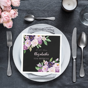 Lila schwarzer Lavendel-Rosa-Florin Geburtstag Serviette