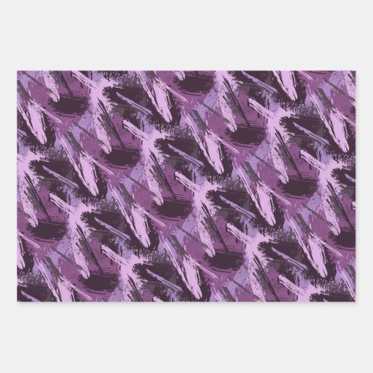 Lila Schwarzer Pinsel Geschenkpapier Set (Vorderseite)