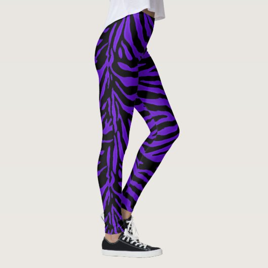 Lila schwarzer Streifenzebra-Tierdruck-Leggings Leggings (Rechts)