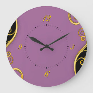 Lila-schwarzer Swirl Große Wanduhr