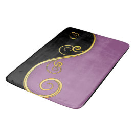 Lila-schwarzer Swirl mit Initial Badematte