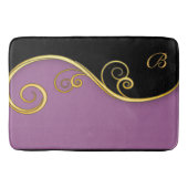 Lila-schwarzer Swirl mit Initial Badematte (Vorderseite)