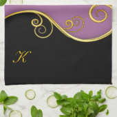 Lila-schwarzer Swirl mit Initial(en) Küchentuch (Gefaltet)