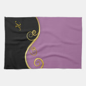 Lila-schwarzer Swirl mit Initial(en) Küchentuch (Horizontal)