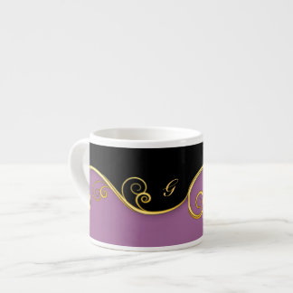 Lila-schwarzer Swirl mit Initial Espressotasse