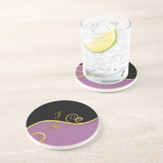 Lila-schwarzer Swirl mit Initial Getränkeuntersetzer (Seite)
