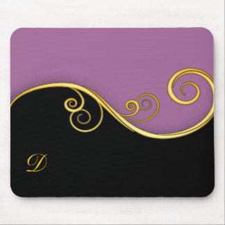 Lila-schwarzer Swirl mit Initial Mousepad