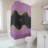 Lila-schwarzer Swirl mit Monogramm-Duschvorhang Duschvorhang (Beispiel)