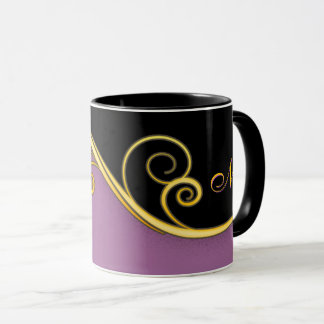 Lila-schwarzer Swirl mit/ohne Monogramm Tasse