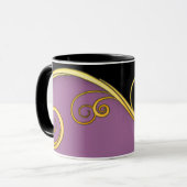 Lila-schwarzer Swirl mit/ohne Monogramm Tasse (Vorderseite Links)