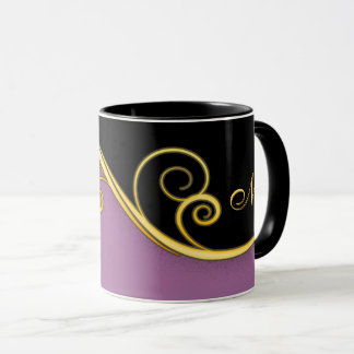 Lila-schwarzer Swirl mit/ohne Monogramm Tasse