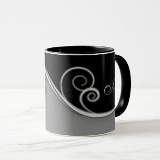 Lila-schwarzer Swirl mit/ohne Monogramm Tasse