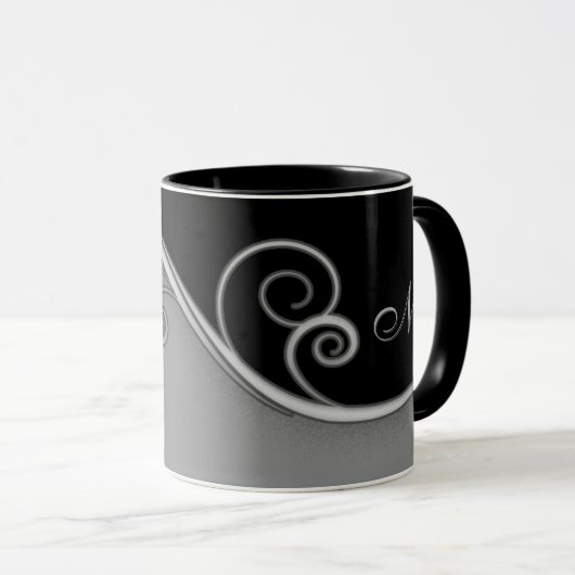 Lila-schwarzer Swirl mit/ohne Monogramm Tasse (VorderseiteRechts)