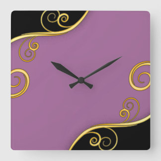 Lila-schwarzer Swirl Quadratische Wanduhr