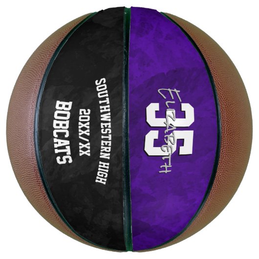 Lila schwarzer Teamname Ende der Saison Keepake Basketball (Vertikal)