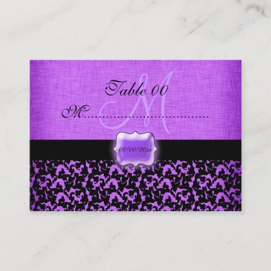 Lila, schwarzer "Tischnummer" Platzkarte (Vorderseite)