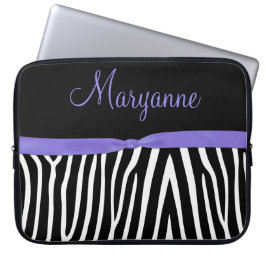 Lila schwarzer Zebra-lila Band-Monogramm Laptopschutzhülle