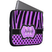 Lila schwarzer Zebra Stripes Laptopschutzhülle (Vorne Rechts)