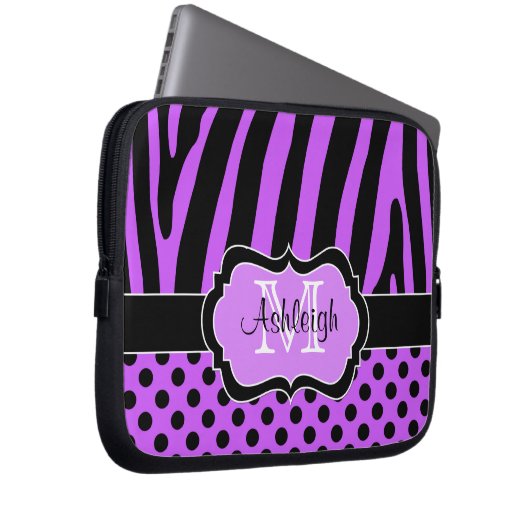 Lila schwarzer Zebra Stripes Laptopschutzhülle (Vorne Rechts)