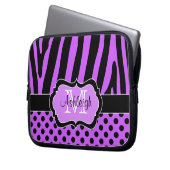 Lila schwarzer Zebra Stripes Laptopschutzhülle (Vorderseite Links)