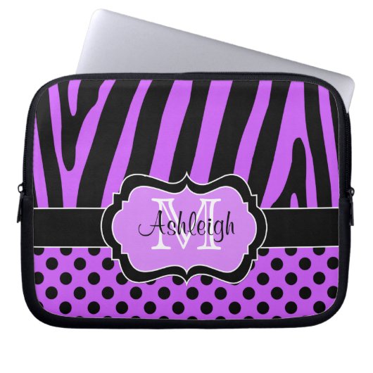 Lila schwarzer Zebra Stripes Laptopschutzhülle (Vorderseite)
