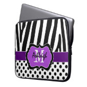 Lila schwarzer Zebra Stripes Laptopschutzhülle (Vorderseite Links)