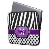 Lila schwarzer Zebra Stripes Laptopschutzhülle (Vorderseite Links)