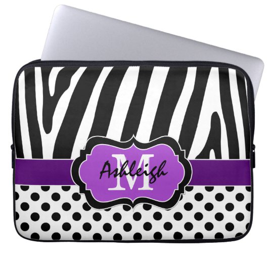 Lila schwarzer Zebra Stripes Laptopschutzhülle (Vorderseite)