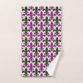 Lila-schwarzes Barock-Fleur-de-lis-Musterdesign Badhandtuch Set (Handtuch)