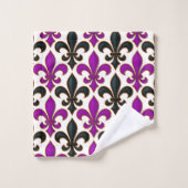 Lila-schwarzes Barock-Fleur-de-lis-Musterdesign Badhandtuch Set (Waschlappen)