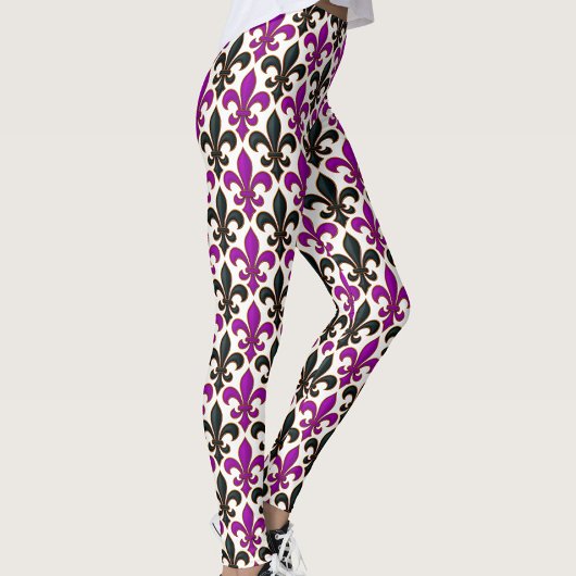 Lila-schwarzes Barock-Fleur-de-lis-Musterdesign  Leggings