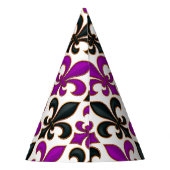 Lila-schwarzes Barock-Fleur-de-lis-Musterdesign Partyhütchen (Rückseite)