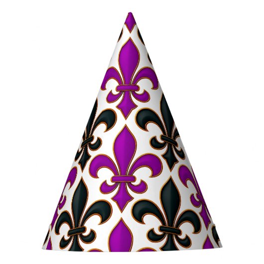 Lila-schwarzes Barock-Fleur-de-lis-Musterdesign Partyhütchen (Vorderseite)