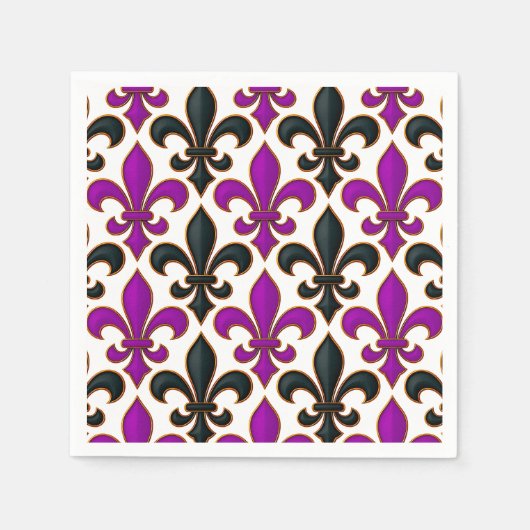 Lila-schwarzes Barock-Fleur-de-lis-Musterdesign Serviette (Vorderseite)